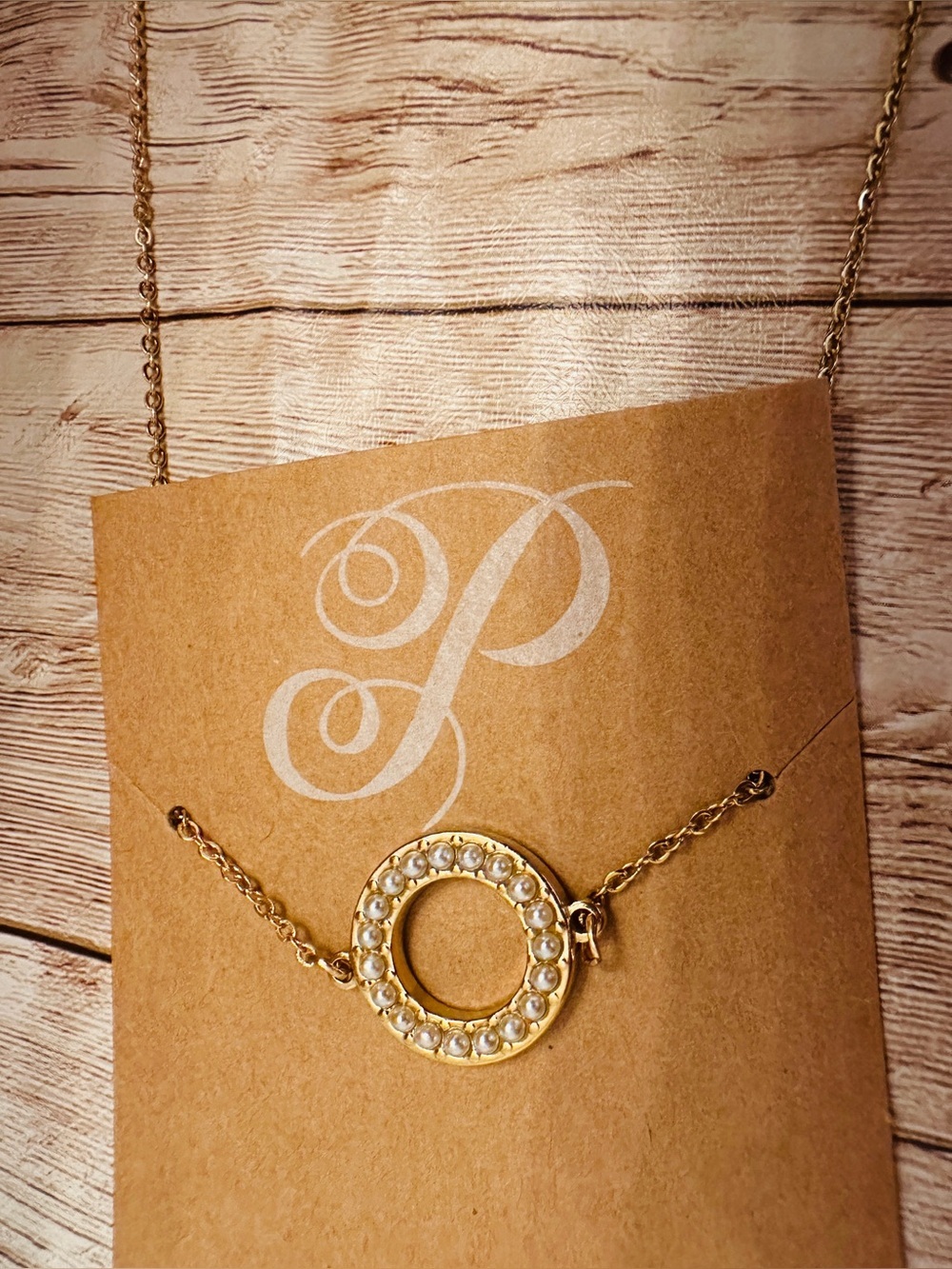 Gold Circle Pearl Accent Necklace - Gold Tone*Brand New!